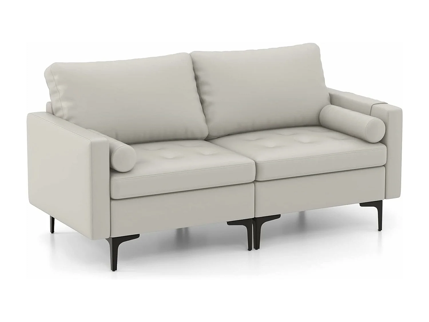 Canapé 2 Places, Canapé Droit avec Sac de Porte-Revue Latéral, Coussins et Oreiller Cylindrique Inclus, Canapé Moderne pour Salon, Chambre, Bureau