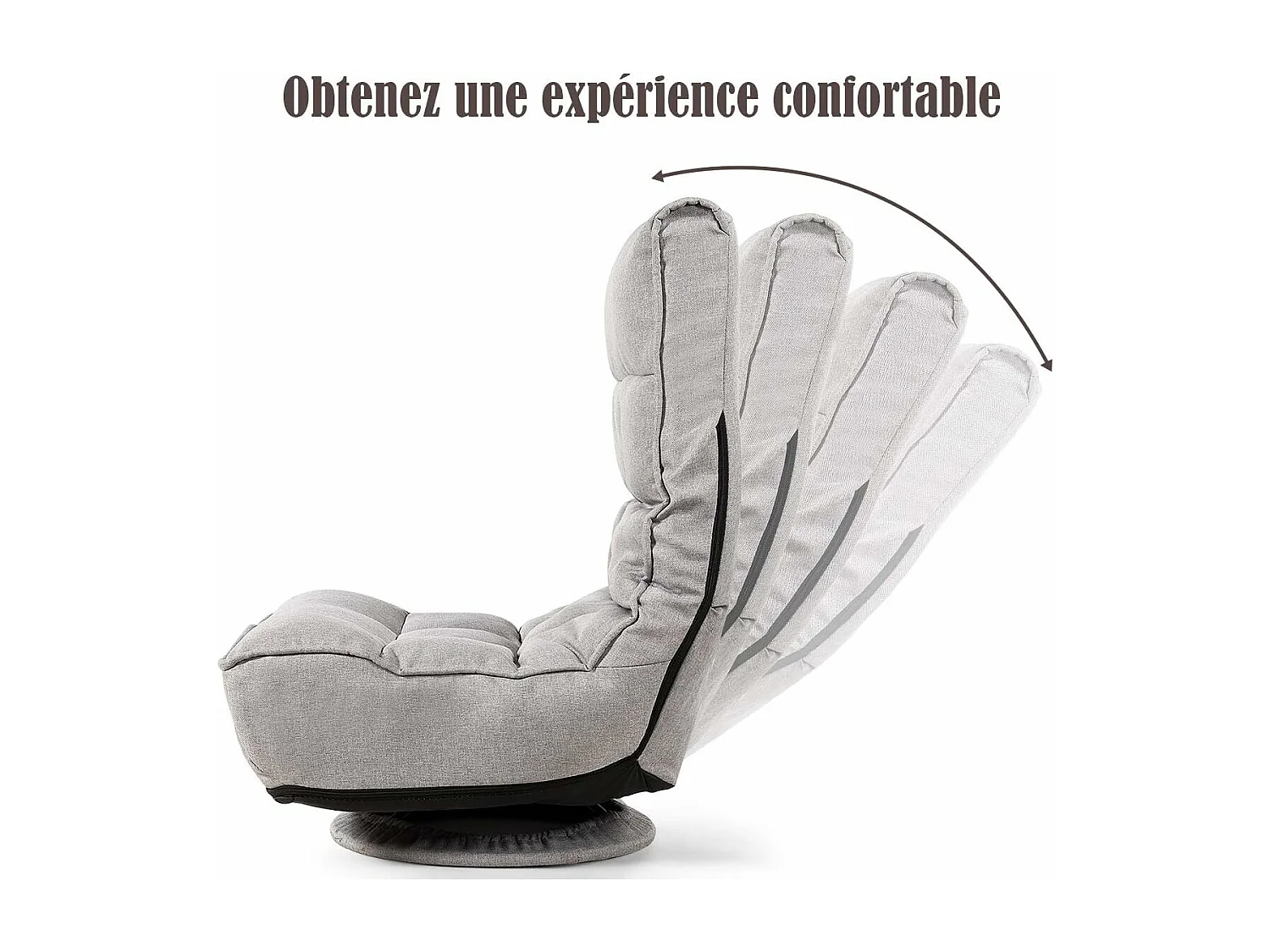 Fauteuil Pivotan, Rembourré par des Eponges à Haute Densité, Dossier Inclinable à 4 Positions, Idéal pour Salon, Chambre etc. (Gris)