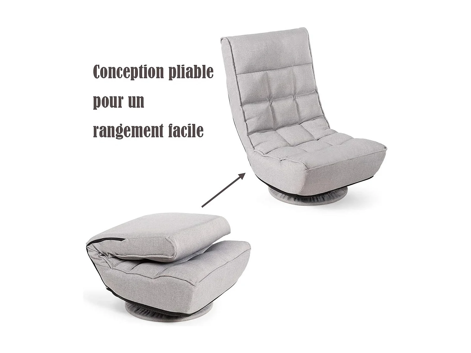 Fauteuil Pivotan, Rembourré par des Eponges à Haute Densité, Dossier Inclinable à 4 Positions, Idéal pour Salon, Chambre etc. (Gris)