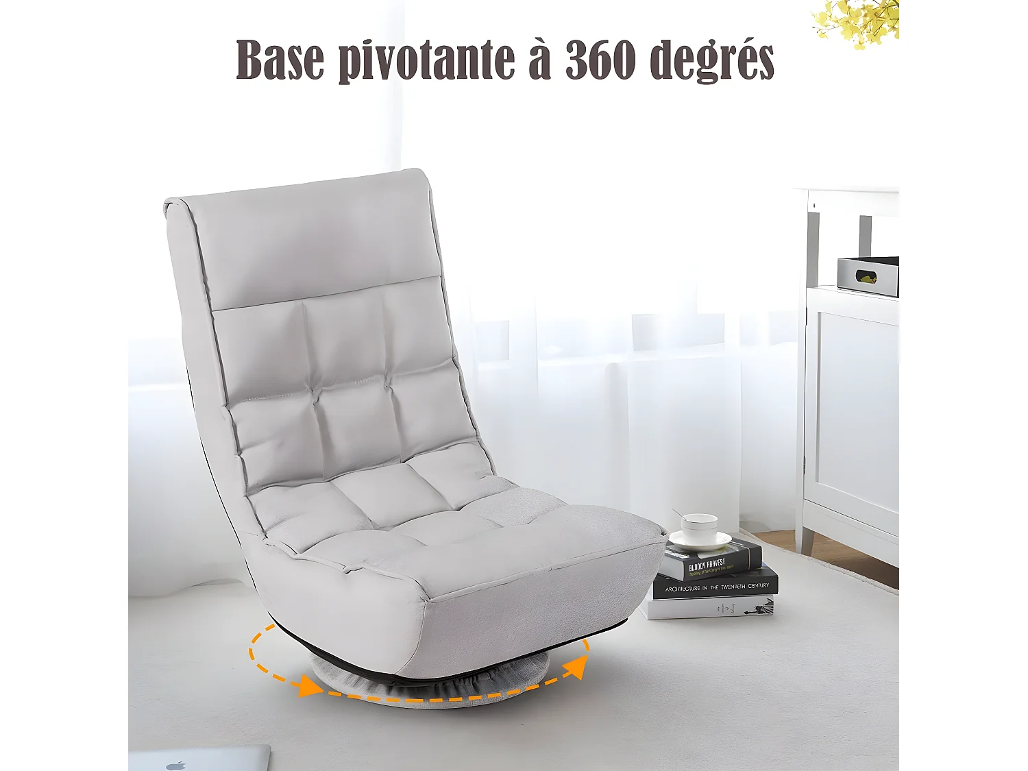 Fauteuil Pivotan, Rembourré par des Eponges à Haute Densité, Dossier Inclinable à 4 Positions, Idéal pour Salon, Chambre etc. (Gris)