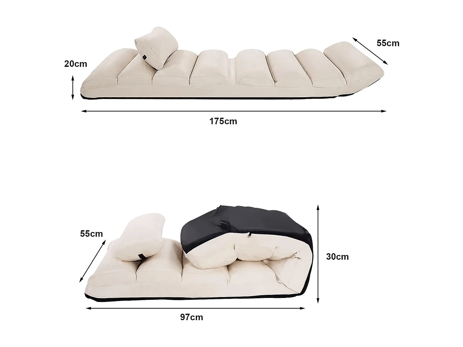 Fauteuil Relax Salon en Faux Daim Pliable, Réglable sur 5 Positions Chaise de Relaxation Rembourrée Fauteuil Sol pour Salon, Mobilier de Bureau, Chambre, Beige