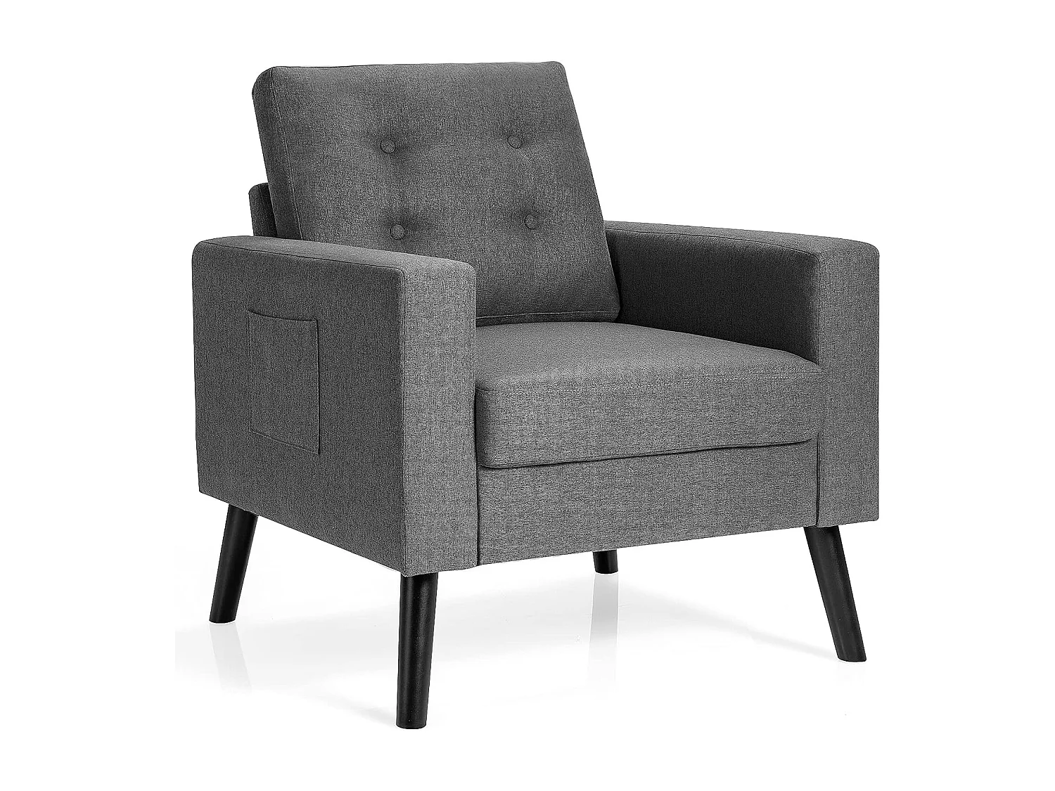 Fauteuil de Salon 1 Personne, Style Scandinave, Canapé 1 Place avec Pieds Bois d’Hévéa, 2 Poches Latérales, pour Salon, Bureau, Profondeur d'assise 53 cm (Gris)