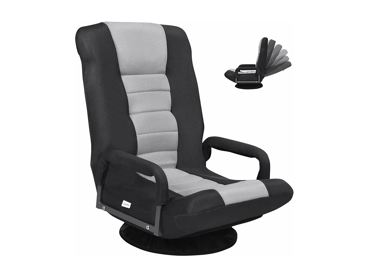 Fauteuil Pliable de Sol,Chaise de Jeu avec Dossier Réglable sur 6 Positions et Base Pivotante à 360°, Cadre en Fer Robuste Gris