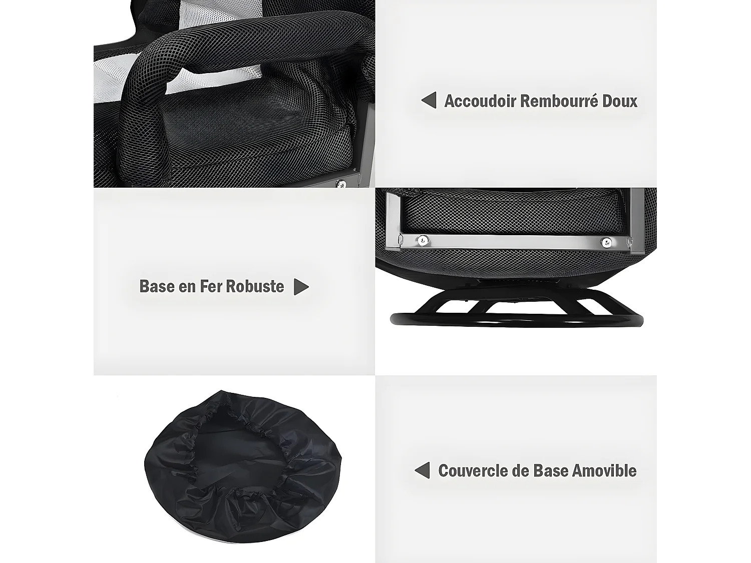 Fauteuil Pliable de Sol,Chaise de Jeu avec Dossier Réglable sur 6 Positions et Base Pivotante à 360°, Cadre en Fer Robuste Gris