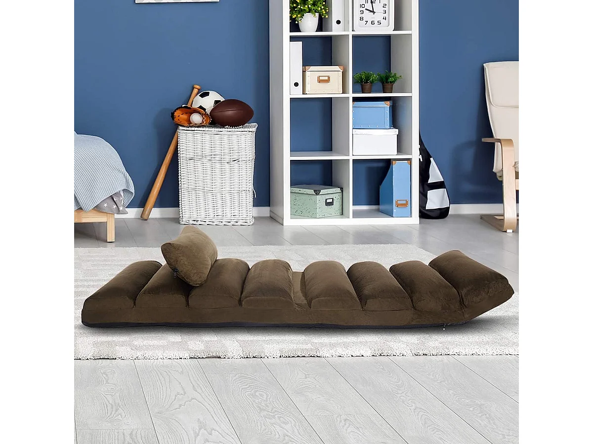 Fauteuil Relax Salon en Faux Daim Pliable, Réglable sur 5 Positions Chaise de Relaxation Rembourrée Fauteuil Sol pour Salon, Mobilier de Bureau, Chambre, Marron