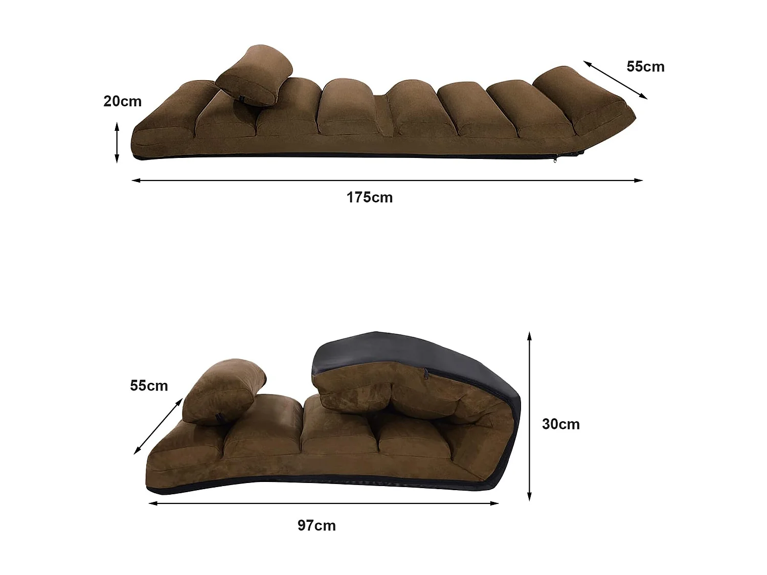 Fauteuil Relax Salon en Faux Daim Pliable, Réglable sur 5 Positions Chaise de Relaxation Rembourrée Fauteuil Sol pour Salon, Mobilier de Bureau, Chambre, Marron