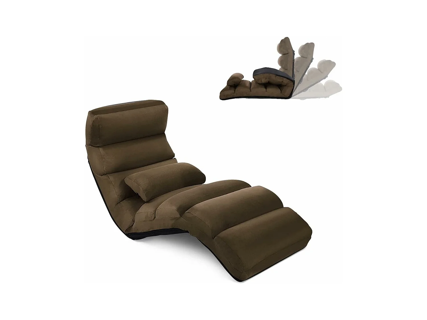 Fauteuil Relax Salon en Faux Daim Pliable, Réglable sur 5 Positions Chaise de Relaxation Rembourrée Fauteuil Sol pour Salon, Mobilier de Bureau, Chambre, Marron