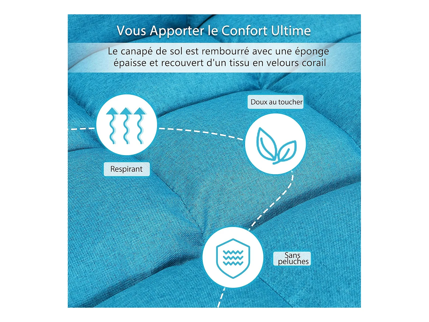 Canapé Paresseux Tatami Pliable Chaise de Plancher Coussin de Chaise de Lit Siège de Sol pour Maison, Bureau 105 x 57 x 15 CM (Bleu Poan)