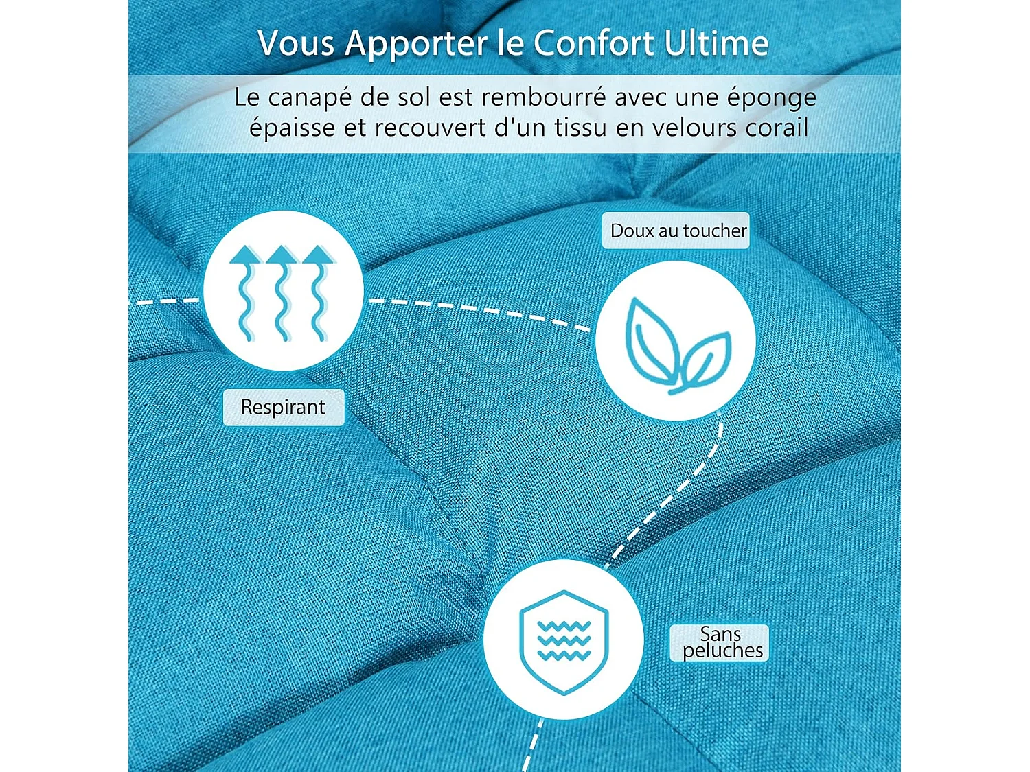 Canapé Paresseux Tatami Pliable Chaise de Plancher Coussin de Chaise de Lit Siège de Sol pour Maison, Bureau 105 x 57 x 15 CM (Bleu Poan)