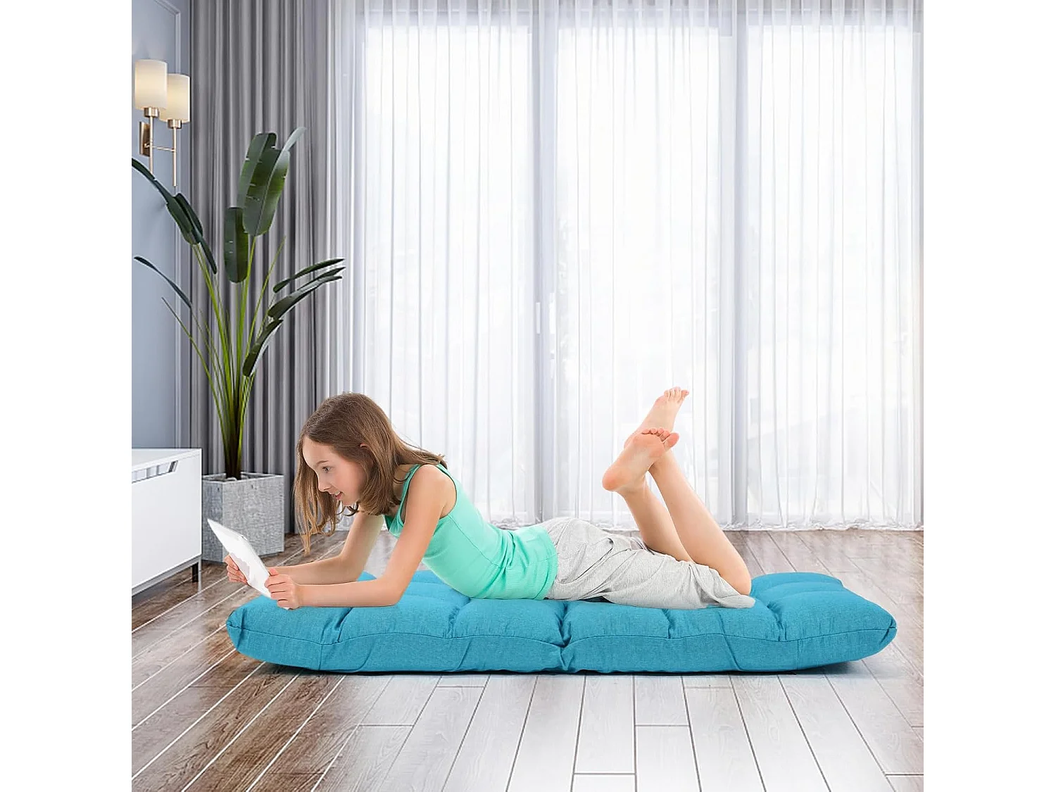 Canapé Paresseux Tatami Pliable Chaise de Plancher Coussin de Chaise de Lit Siège de Sol pour Maison, Bureau 105 x 57 x 15 CM (Bleu Poan)