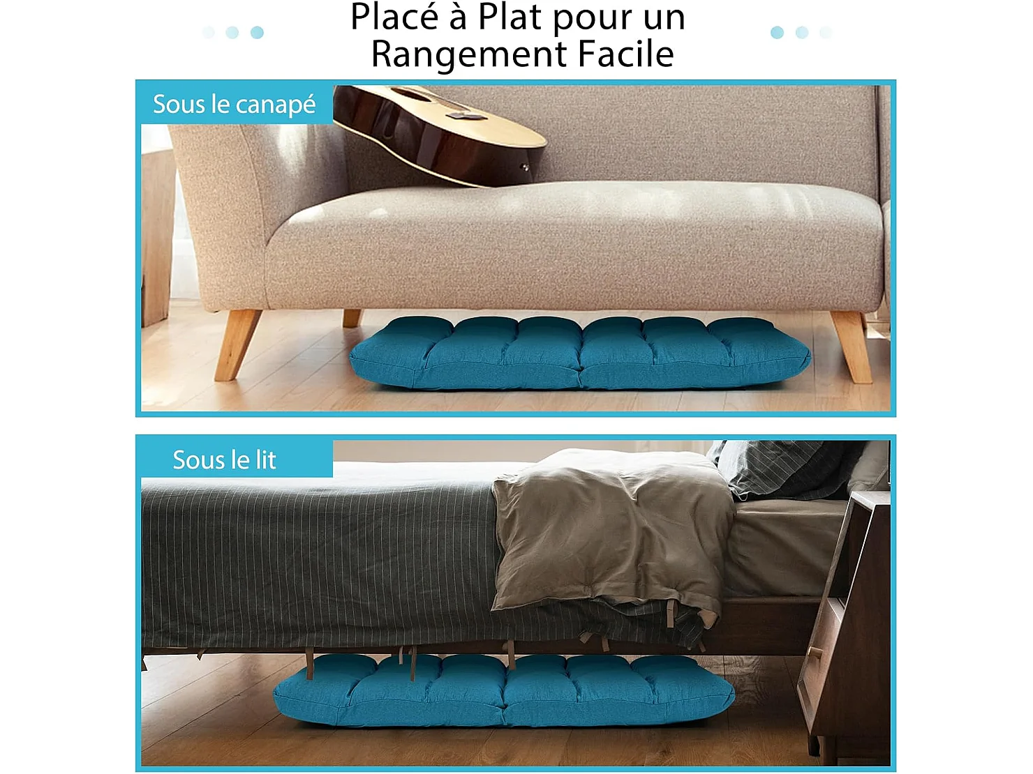 Canapé Paresseux Tatami Pliable Chaise de Plancher Coussin de Chaise de Lit Siège de Sol pour Maison, Bureau 105 x 57 x 15 CM (Bleu Poan)
