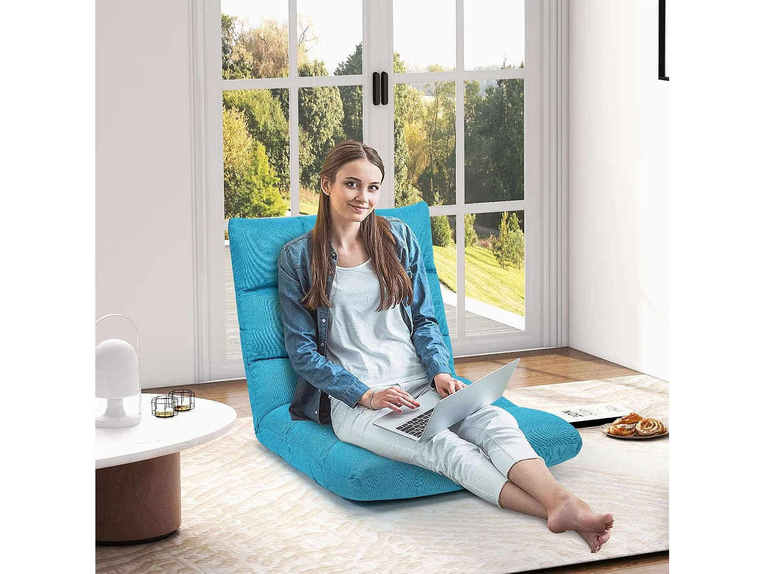 Canapé Paresseux Tatami Pliable Chaise de Plancher Coussin de Chaise de Lit Siège de Sol pour Maison, Bureau 105 x 57 x 15 CM (Bleu Poan)
