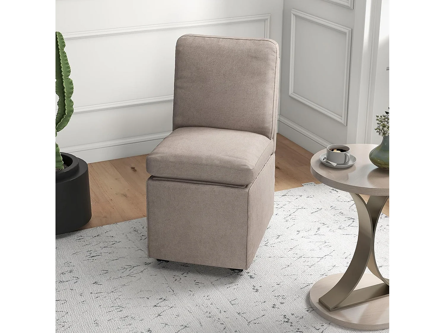 Gestoffeerde woonkamerstoel met opbergruimte en wielen, stoffen fauteuil zonder armleuningen met afneembare kussens, opbergpoef met rugleuning voor woonkamer, slaapkamer, kantoor (stijl 1)