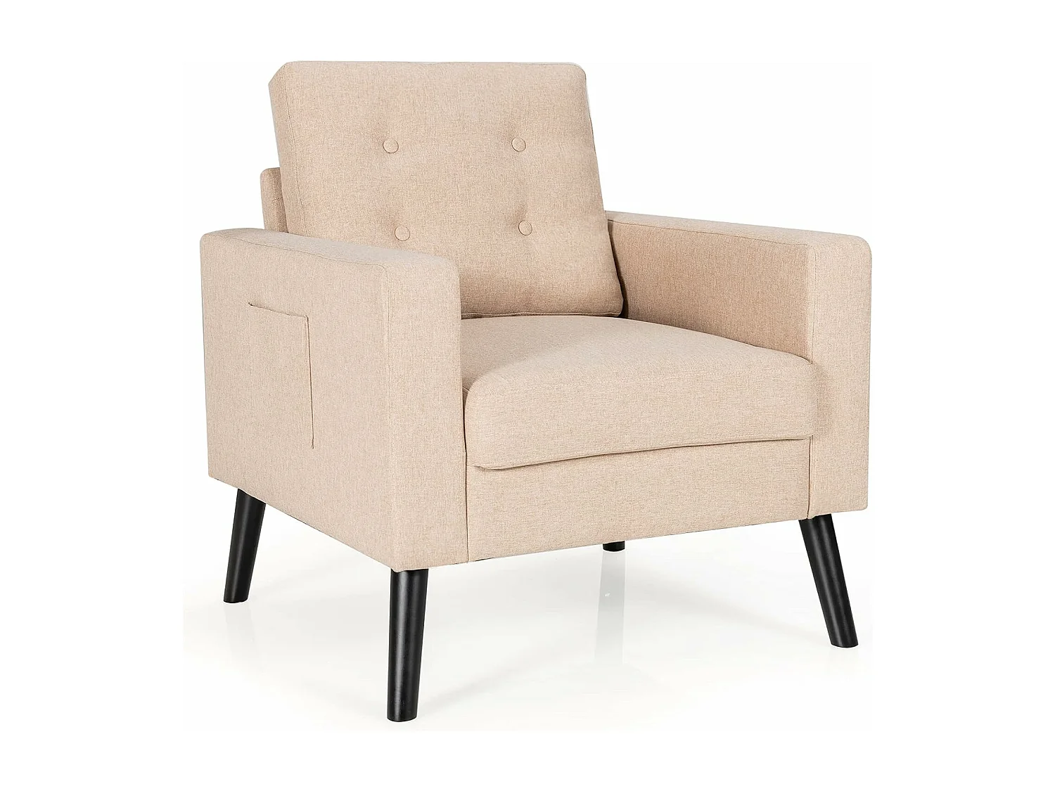 Fauteuil de Salon 1 Personne, Style Scandinave, Canapé 1 Place avec Pieds Bois d’Hévéa, 2 Poches Latérales, pour Salon, Bureau, Profondeur d'assise 53 cm (Beige)