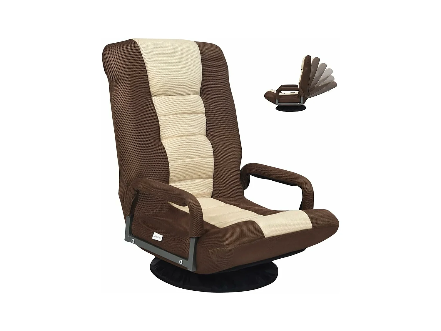 Fauteuil Pliable de Sol,Chaise de Jeu avec Dossier Réglable sur 6 Positions et Base Pivotante à 360°, Cadre en Fer Robuste Marron
