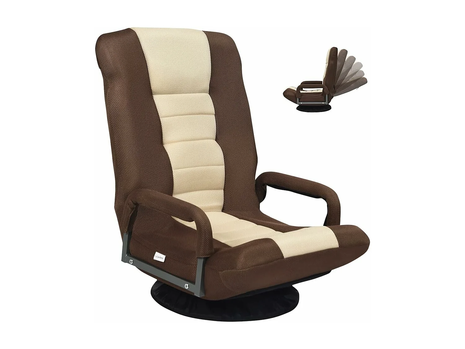 Fauteuil Pliable de Sol,Chaise de Jeu avec Dossier Réglable sur 6 Positions et Base Pivotante à 360°, Cadre en Fer Robuste Marron