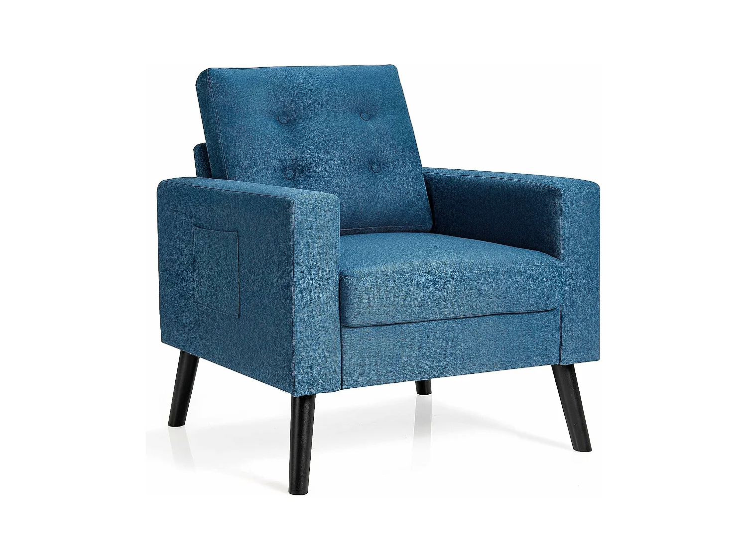 Fauteuil de Salon 1 Personne, Style Scandinave, Canapé 1 Place avec Pieds Bois d’Hévéa, 2 Poches Latérales, Profondeur d'assise 53 cm  (Bleu Canard)