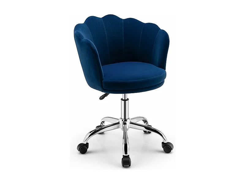 Fauteuil en Velours Réglable/Chaise de Coiffeuse de Loisir en Forme de Pétales à Dossier Moyen avec roulettes, pour Salon, Chambre et Salle de Réception, Bleu