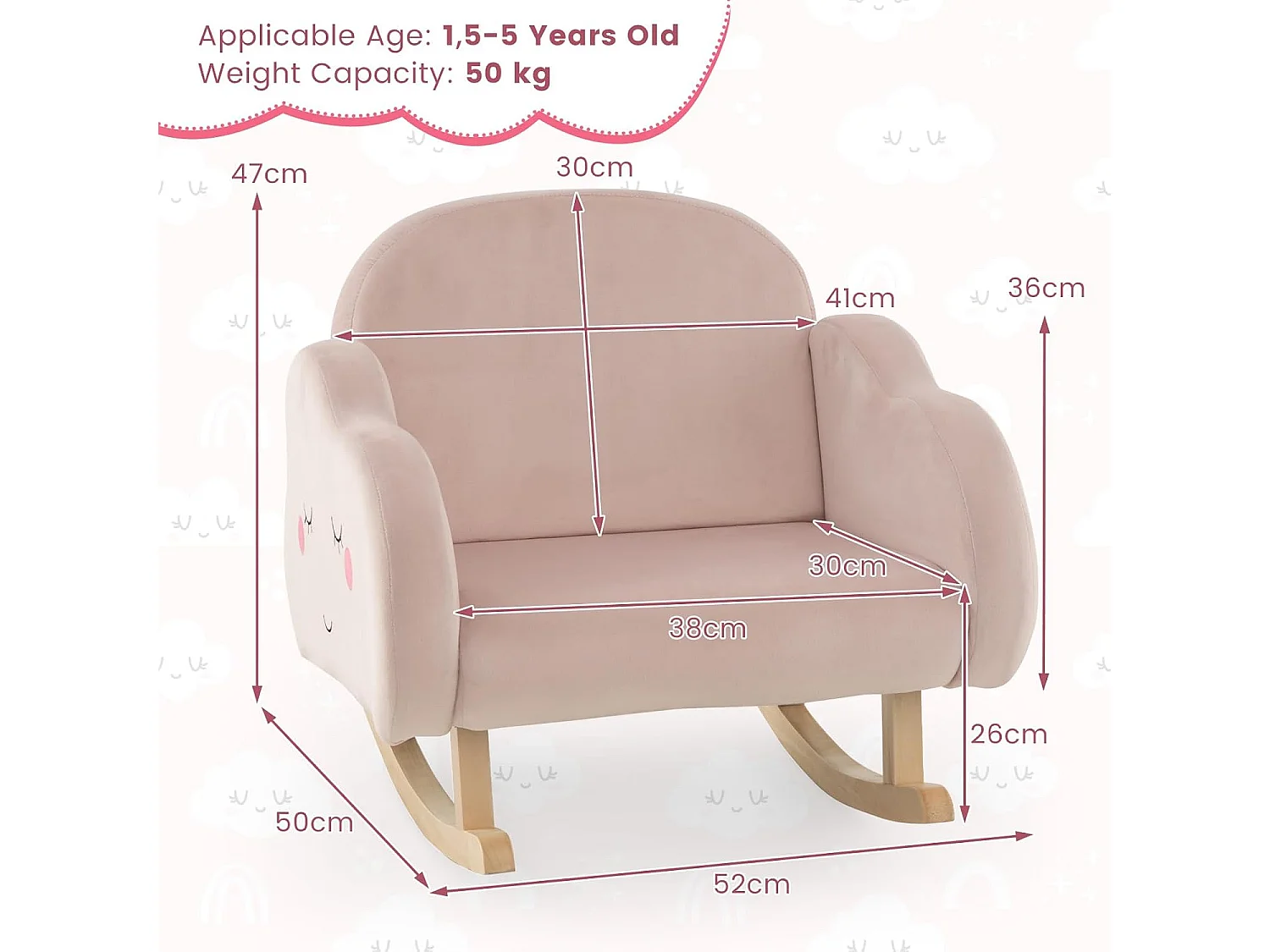 Fauteuil Enfant en Peluche avec Dossier & Accoudoirs Confortable (Fauteuil à Bascule, Rose Clair)