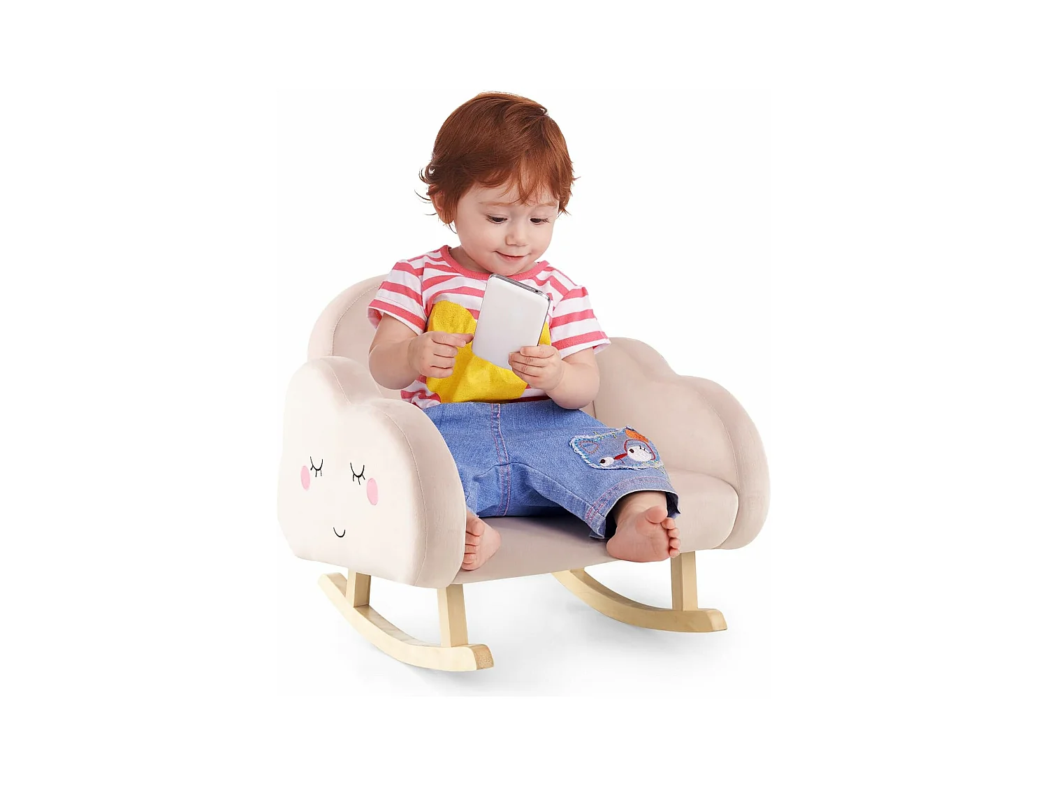 Fauteuil Enfant en Peluche avec Dossier & Accoudoirs Confortable (Fauteuil à Bascule, Rose Clair)