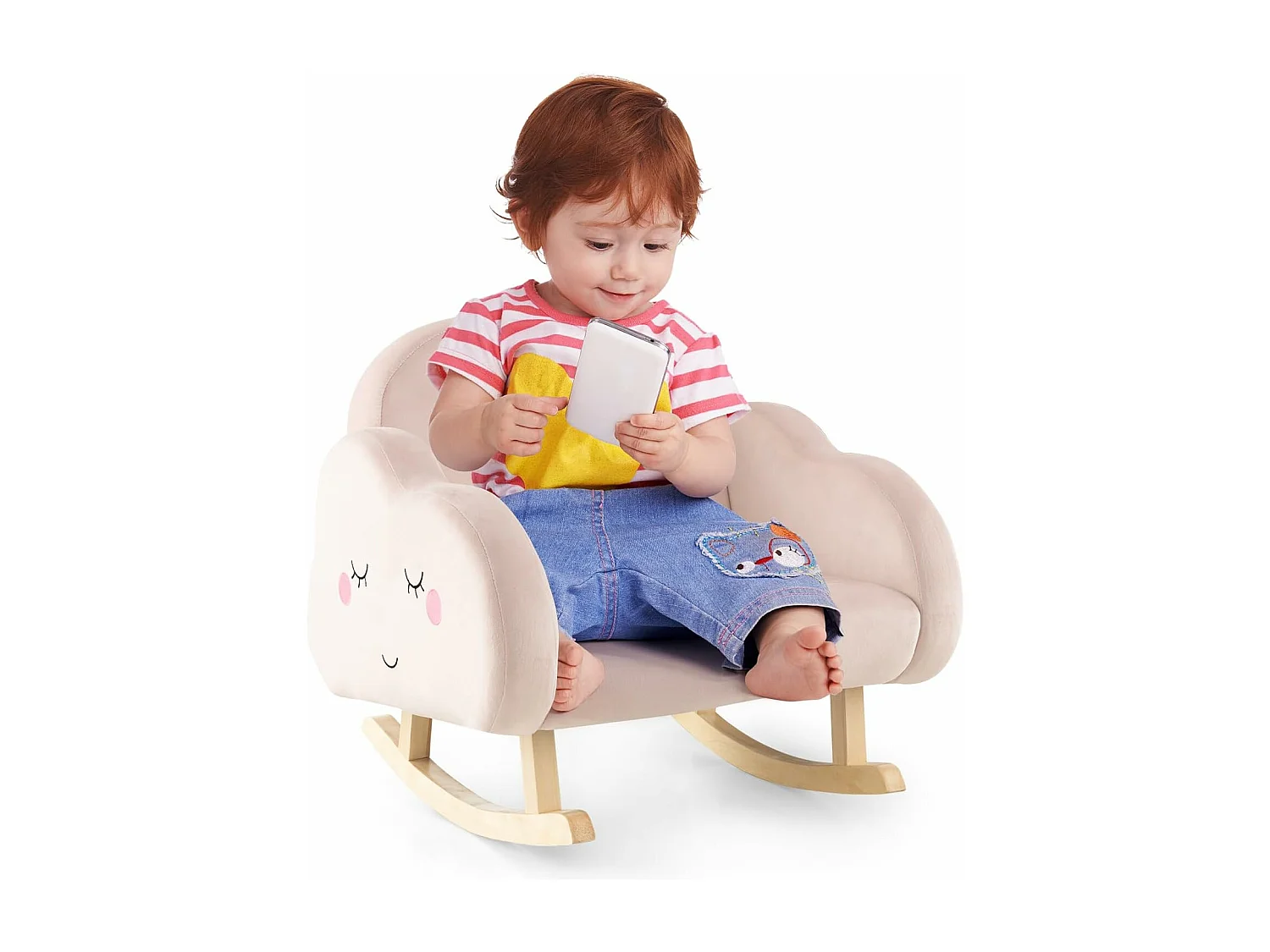 Fauteuil Enfant en Peluche avec Dossier & Accoudoirs Confortable (Fauteuil à Bascule, Rose Clair)