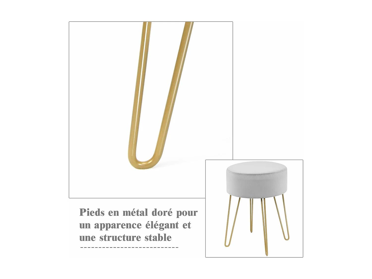 Pouf Tabouret Rond Ø39cm, en Velours avec Pieds Métalliques Robustes, Idéal pour Salon ou Chambre
