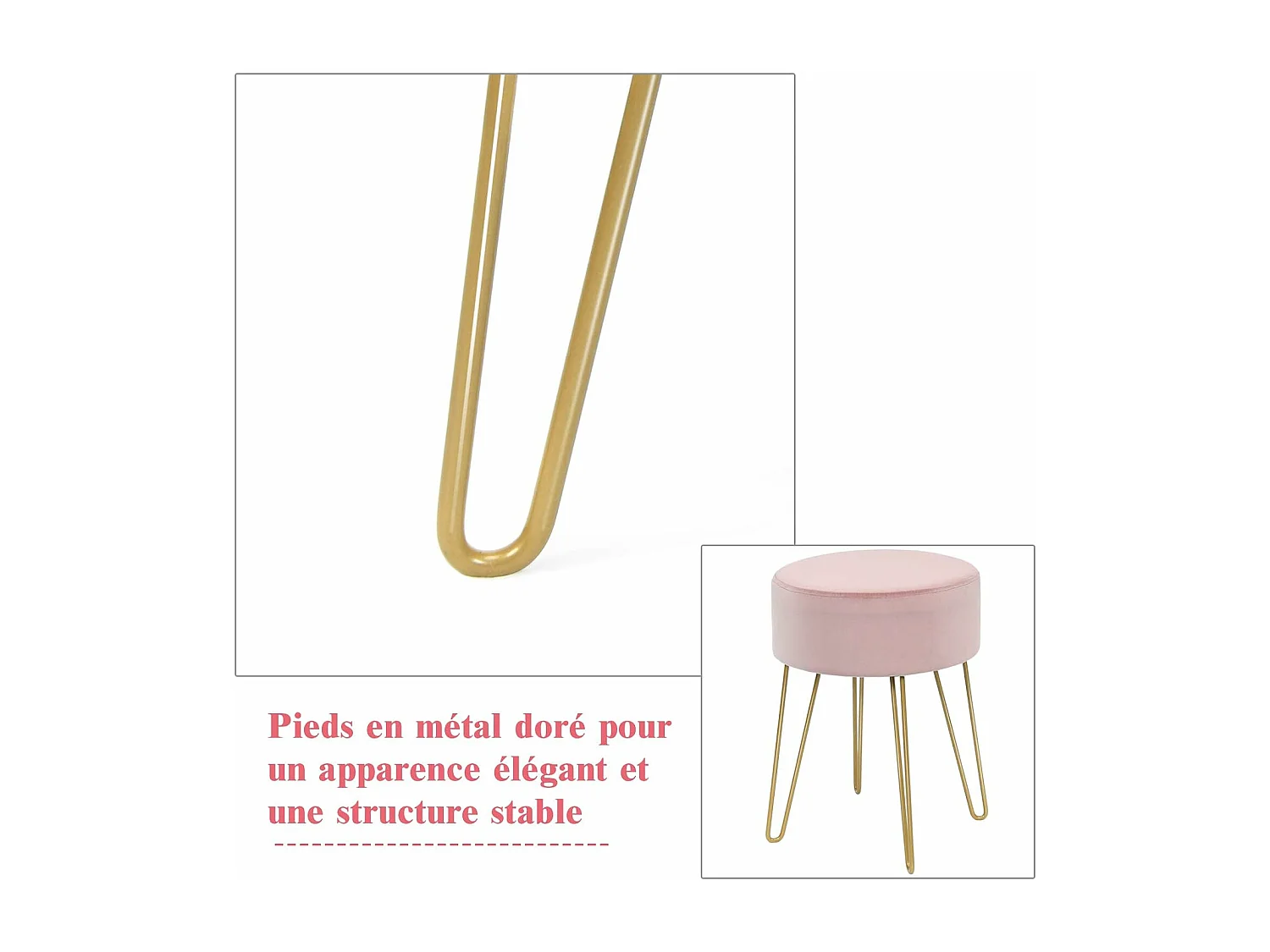 Pouf Tabouret Rond Ø39cm, en Velours avec Pieds Métalliques Robustes, Idéal pour Salon ou Chambre