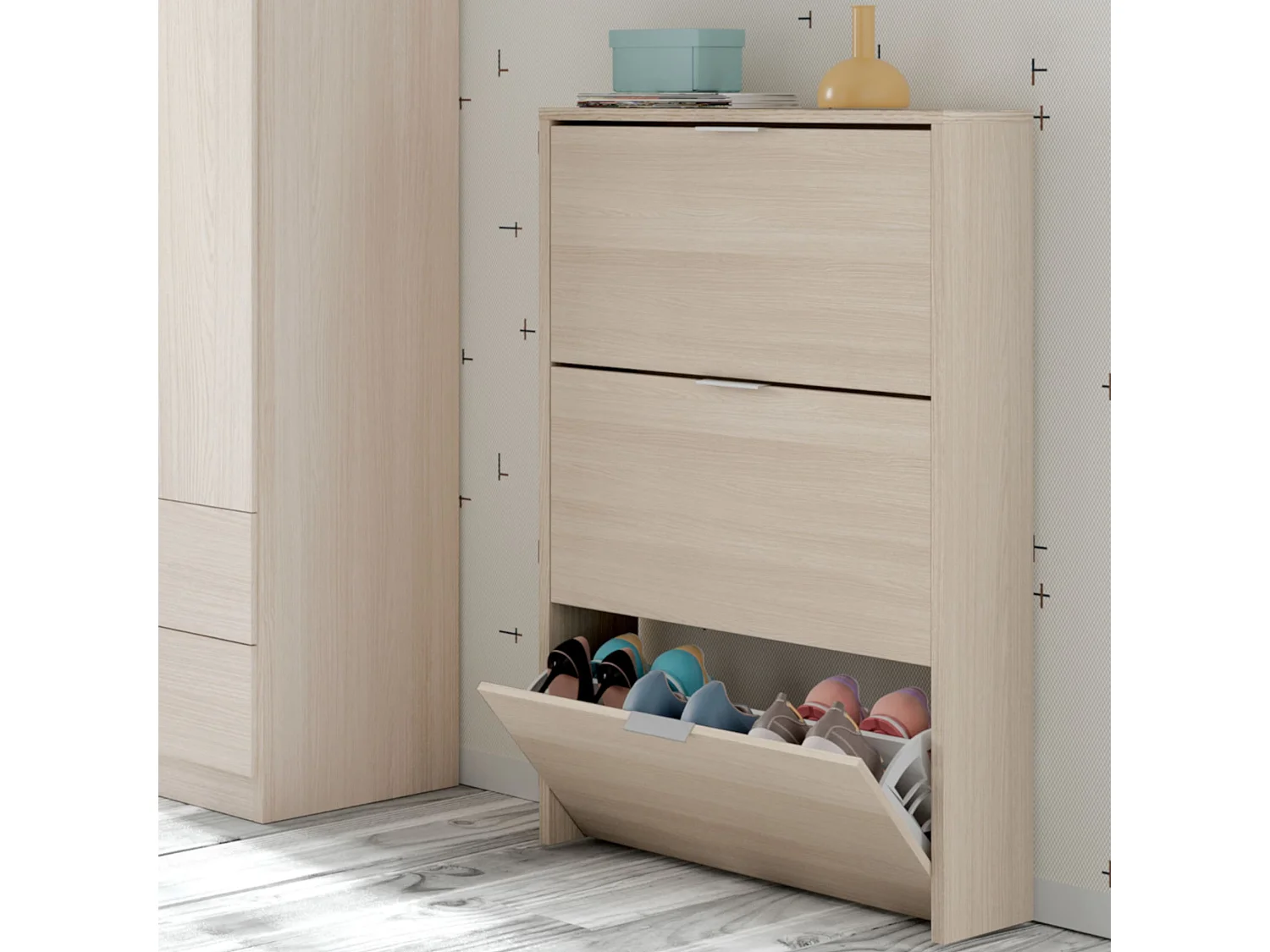 Meuble à chaussures avec 3 portes, capacité 18 paires - Naturel - MC81011