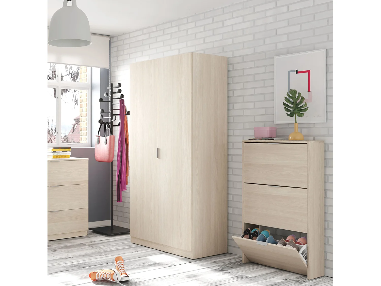 Meuble à chaussures avec 3 portes, capacité 18 paires - Naturel - MC81011