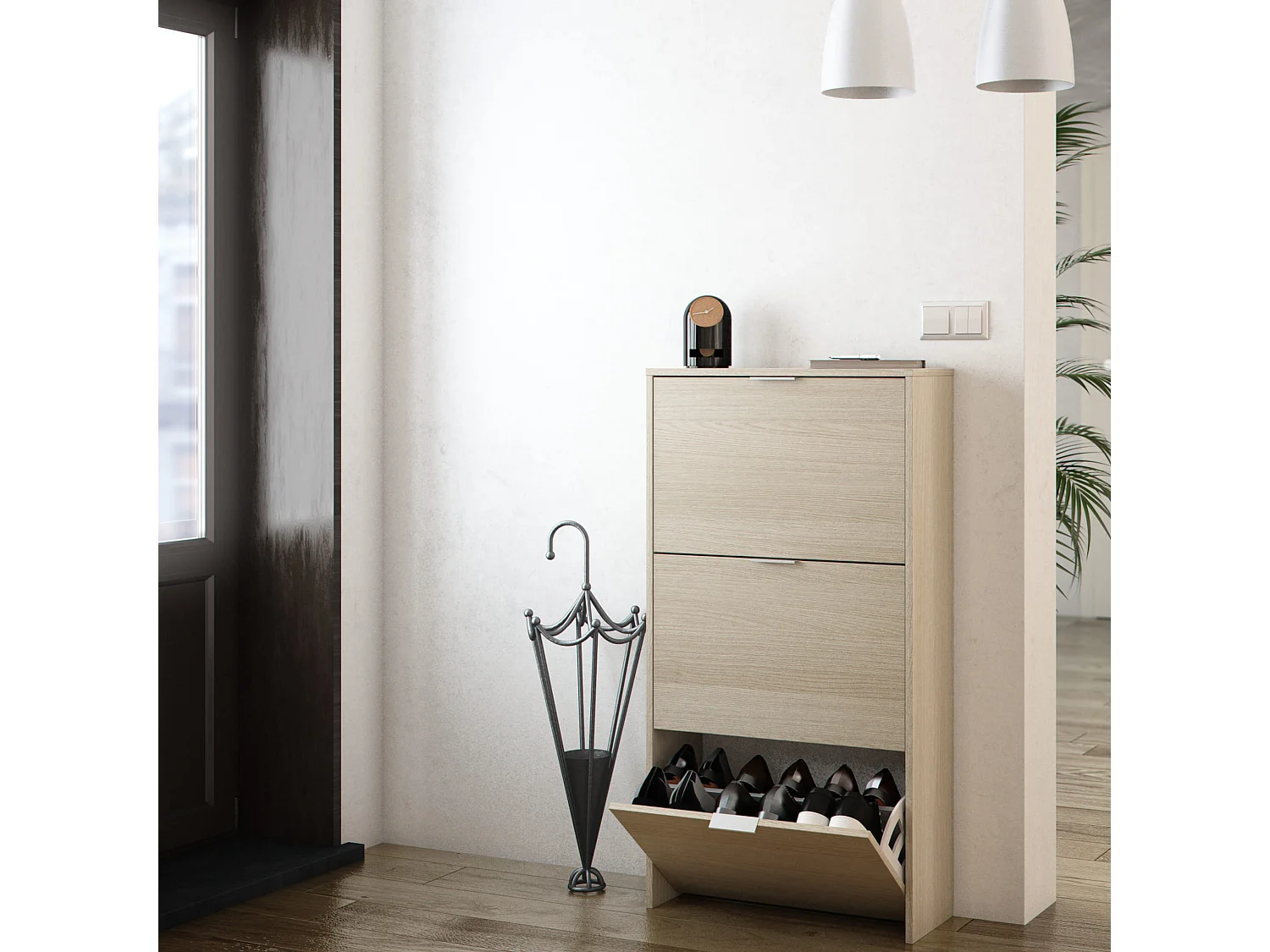 Meuble à chaussures avec 3 portes, capacité 18 paires - Naturel - MC81011