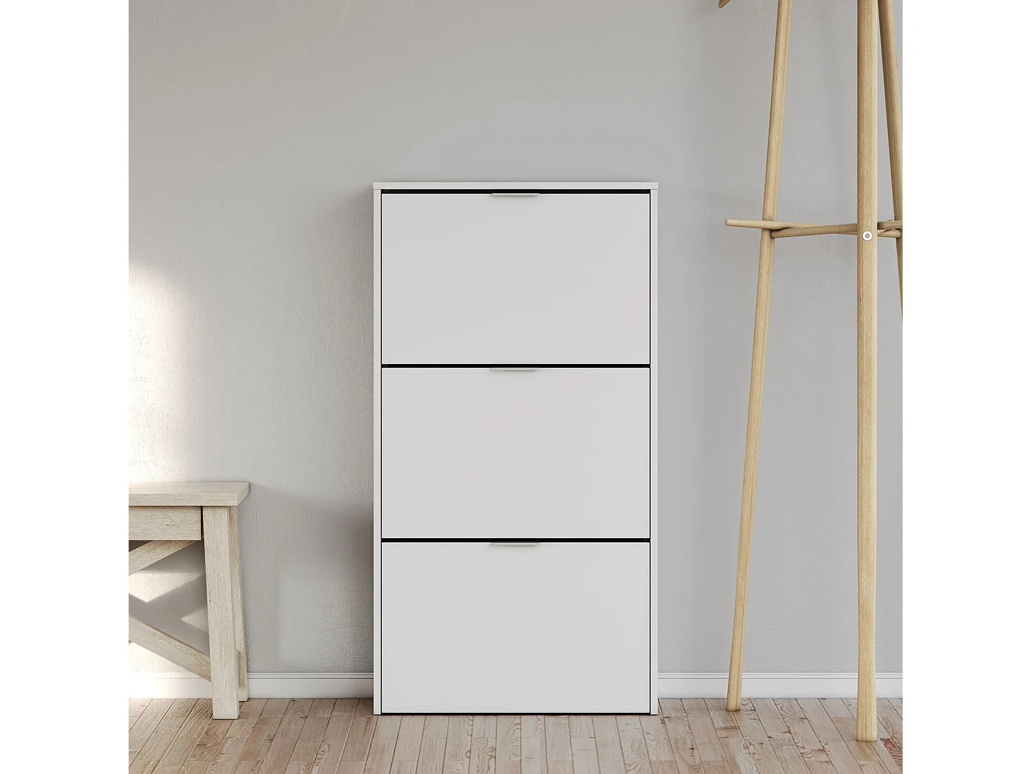 Meuble à chaussures avec 3 portes, capacité 18 paires - Blanc - MC81011