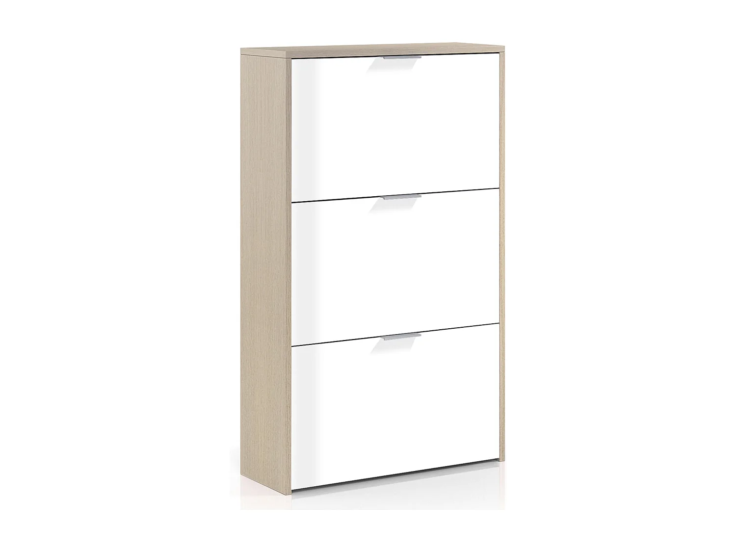 Meuble à chaussures avec 3 portes, capacité 18 paires - Blanc et chêne - MC81011