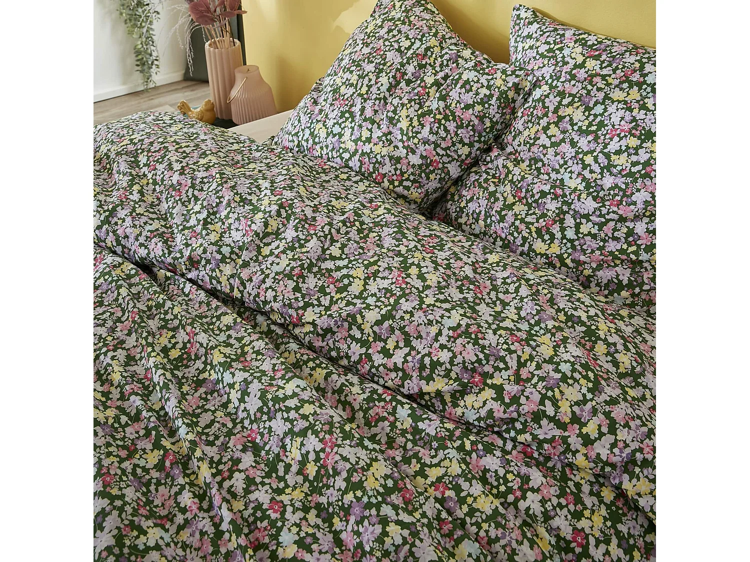 Parure de lit coton imprimé floral Vert 200x200