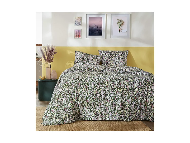Parure de lit coton imprimé floral Vert 240x220