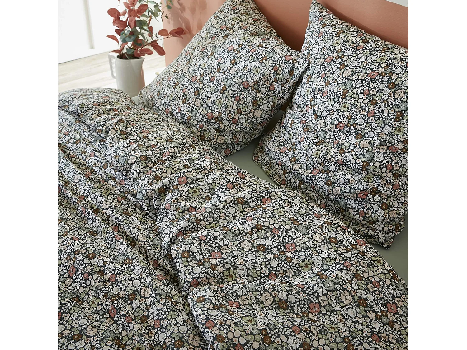 Parure de lit coton imprimé floral Bleu 240x220