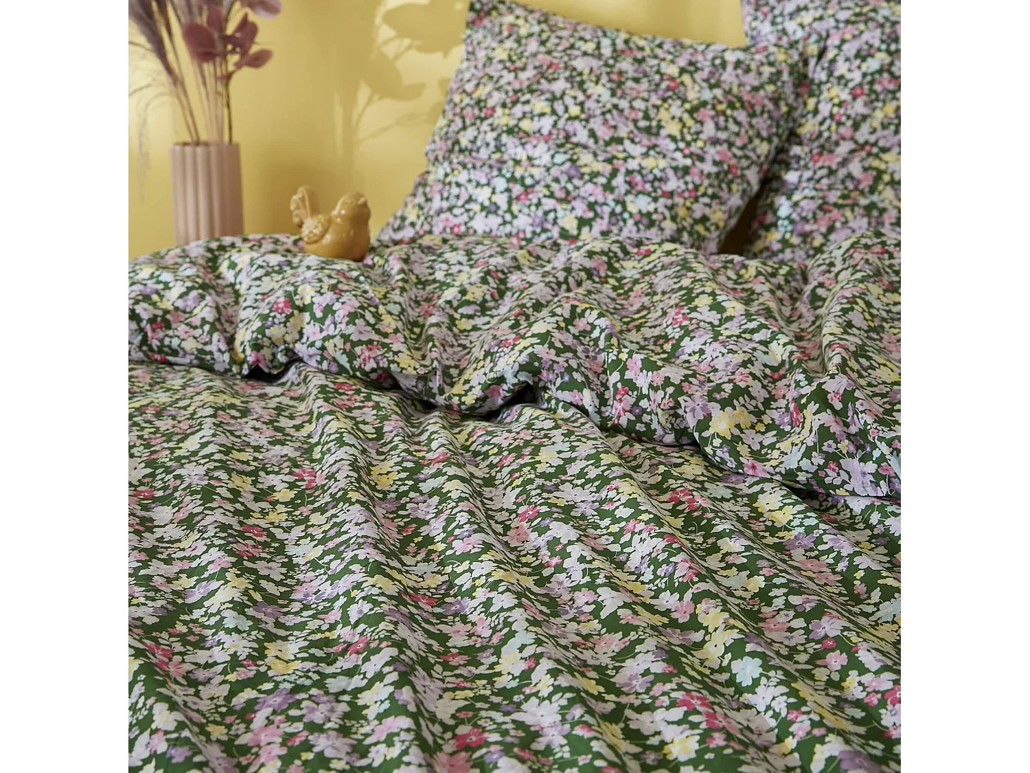 Parure de lit coton imprimé floral Vert 140x200