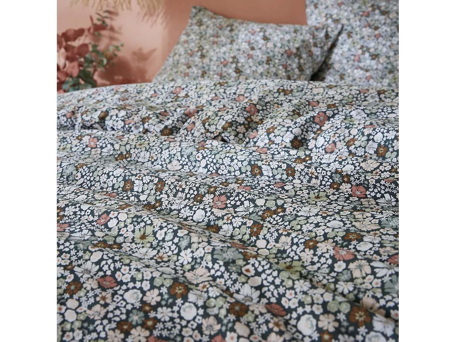 Parure de lit coton imprimé floral Bleu 200x200