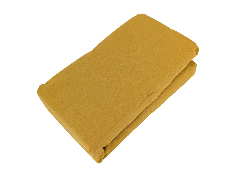 Drap housse PALACE pur coton lavé 140x190 cm bonnet 35 cm uni jaune curry