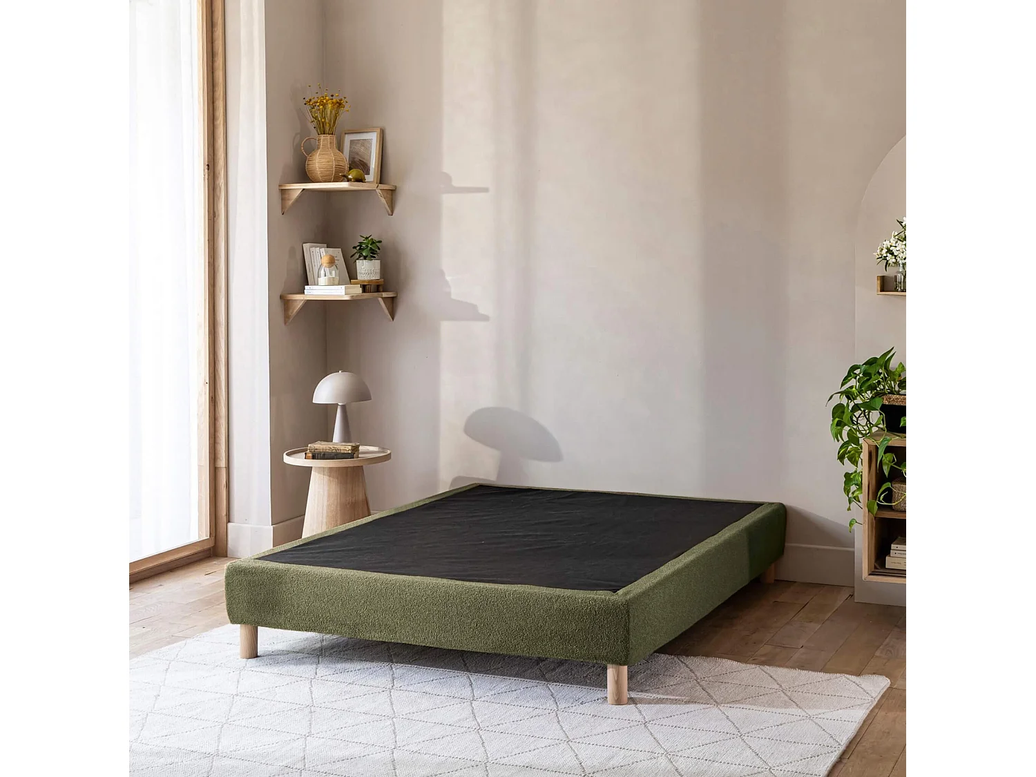 Cache-sommier bouclette intégral kaki 180x200 - Boucletta