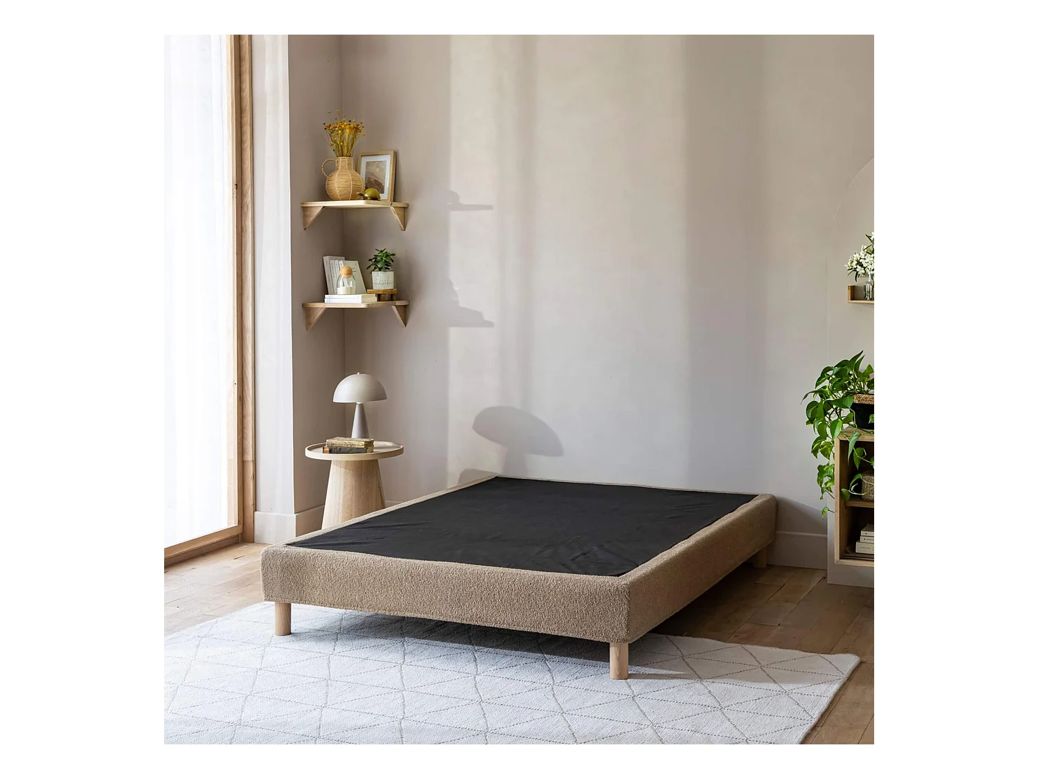 Cache-sommier bouclette intégral beige 160x200 - Boucletta