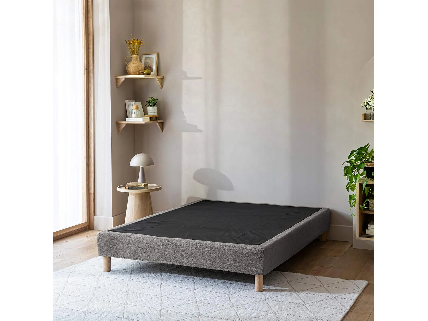 Cache-sommier bouclette intégral gris foncé 180x200 - Boucletta