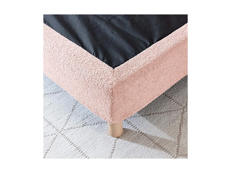 Cache-sommier bouclette intégral rose 160x200 - Boucletta