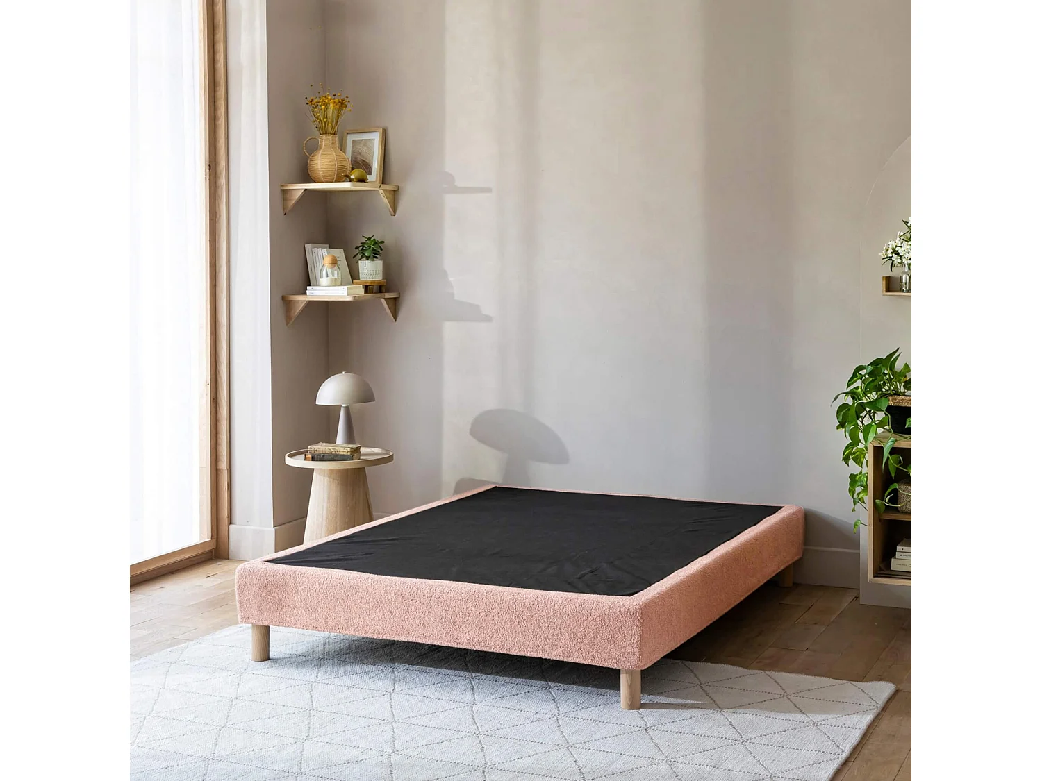 Cache-sommier bouclette intégral rose 160x200 - Boucletta