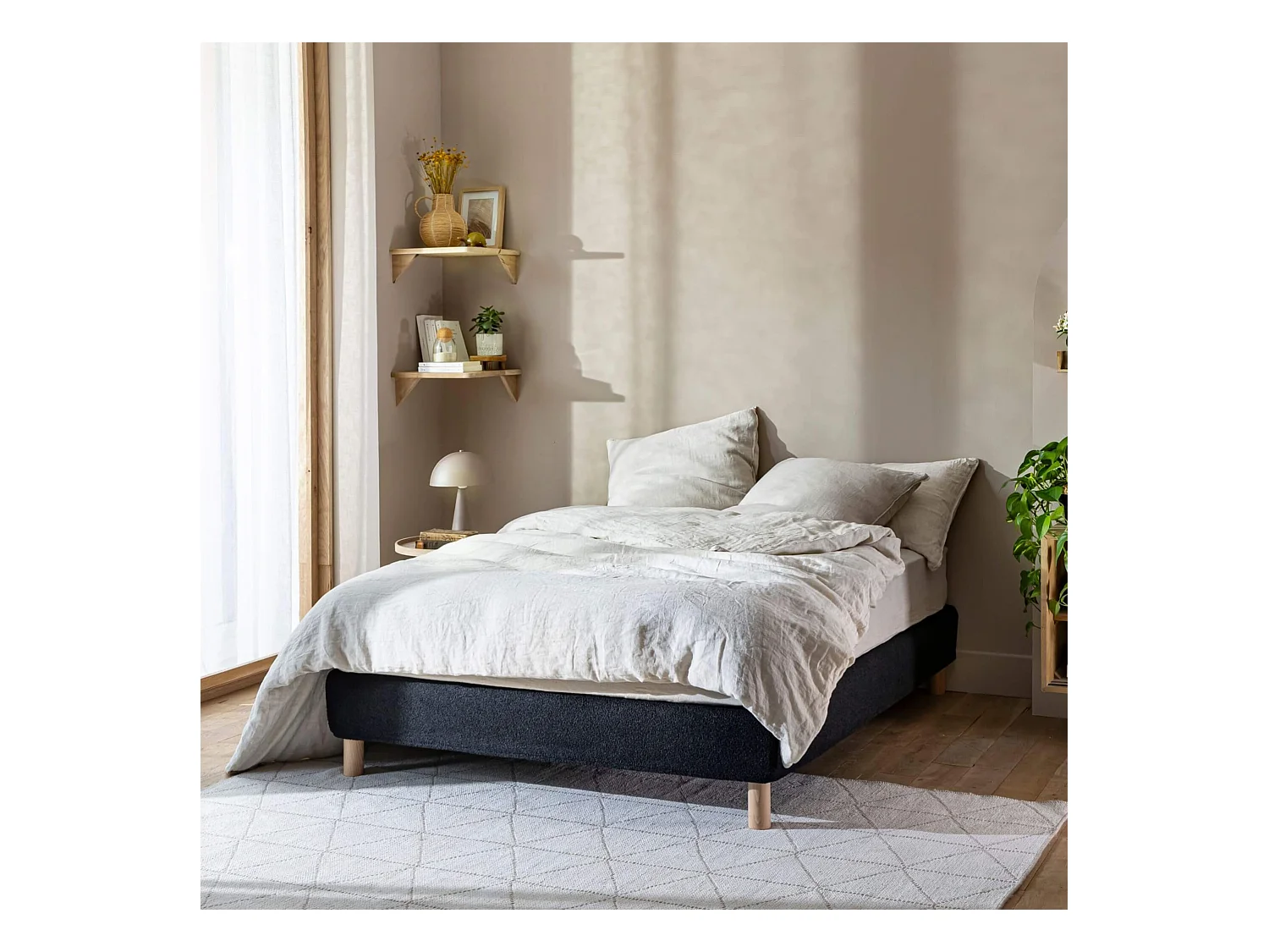Cache-sommier bouclette intégral noir 140x190 - Boucletta