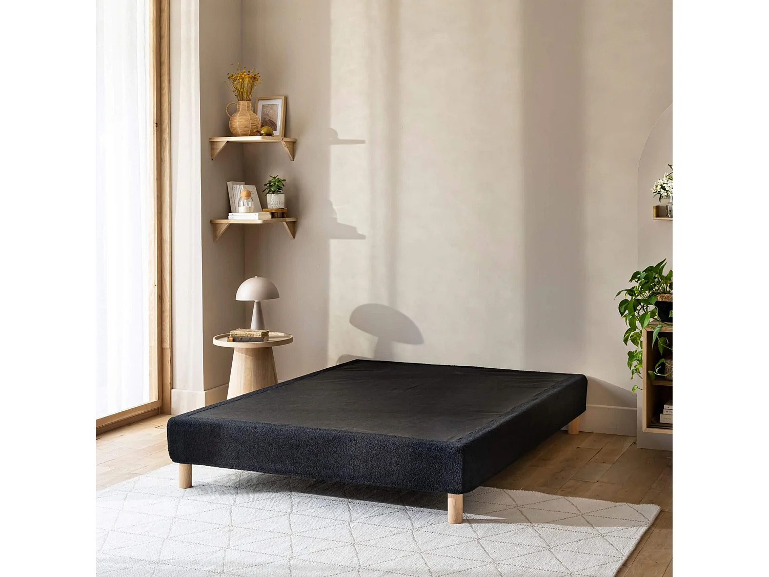 Cache-sommier bouclette intégral noir 160x200 - Boucletta