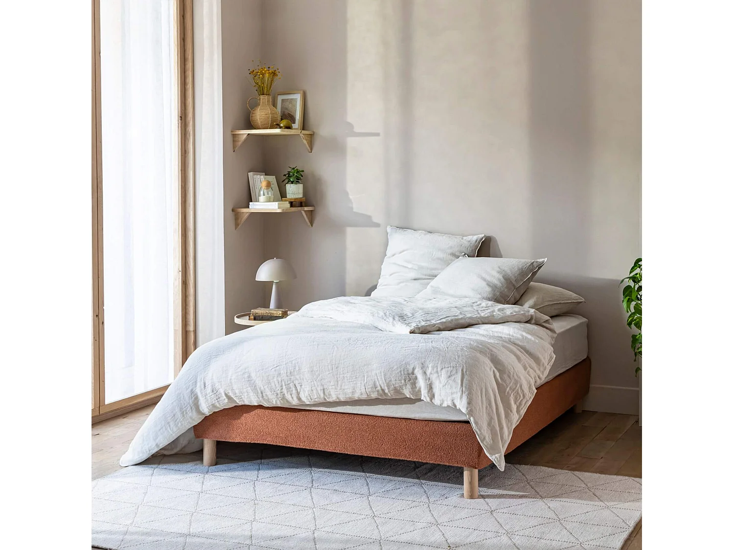 Cache-sommier bouclette intégral terracotta 160x200 - Boucletta