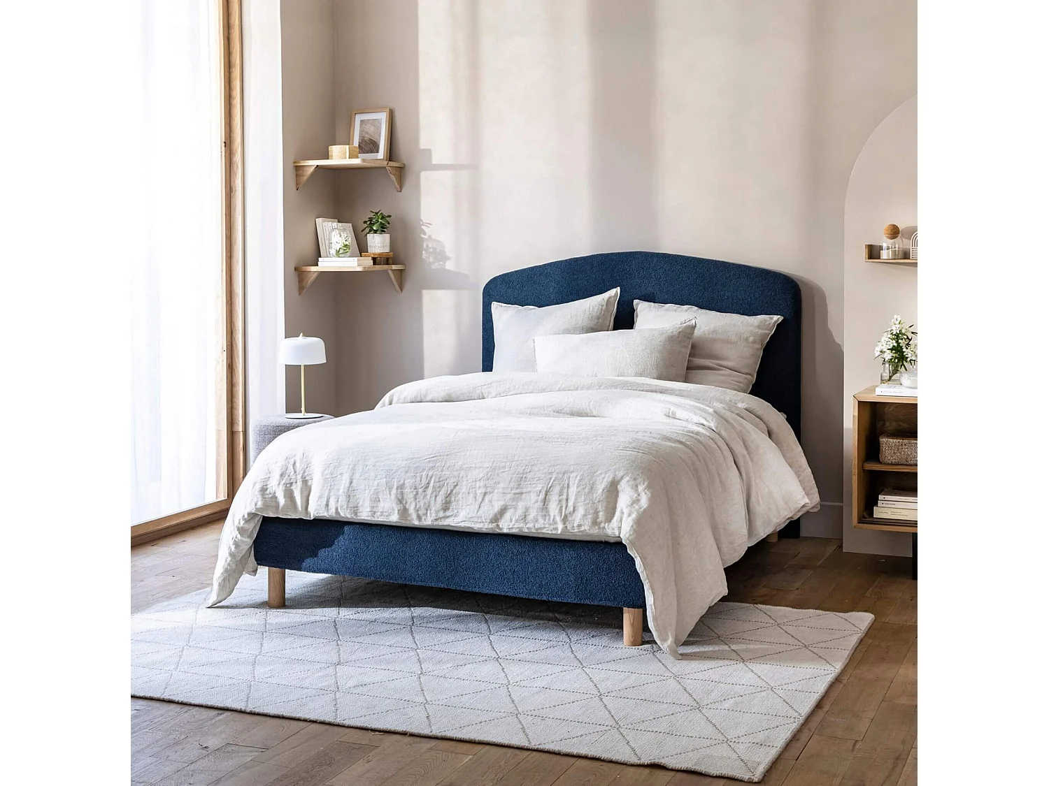 Cache-sommier bouclette intégral bleu marine 180x200 - Boucletta