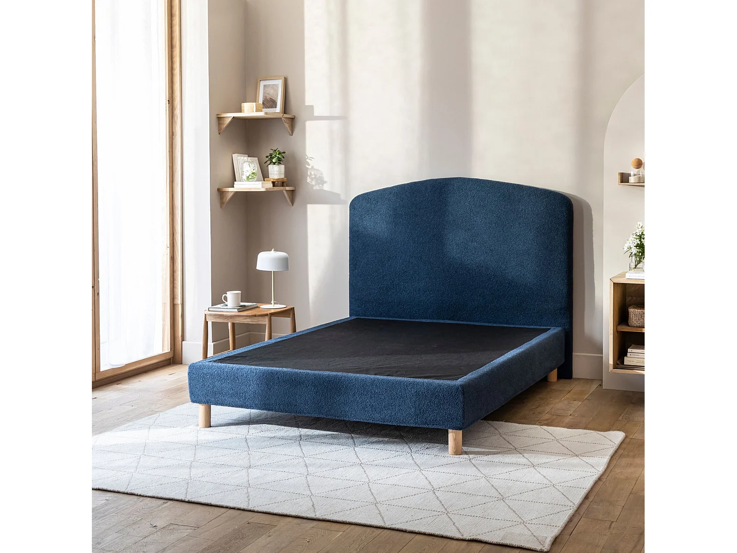 Cache-sommier bouclette intégral bleu marine 90x190 - Boucletta