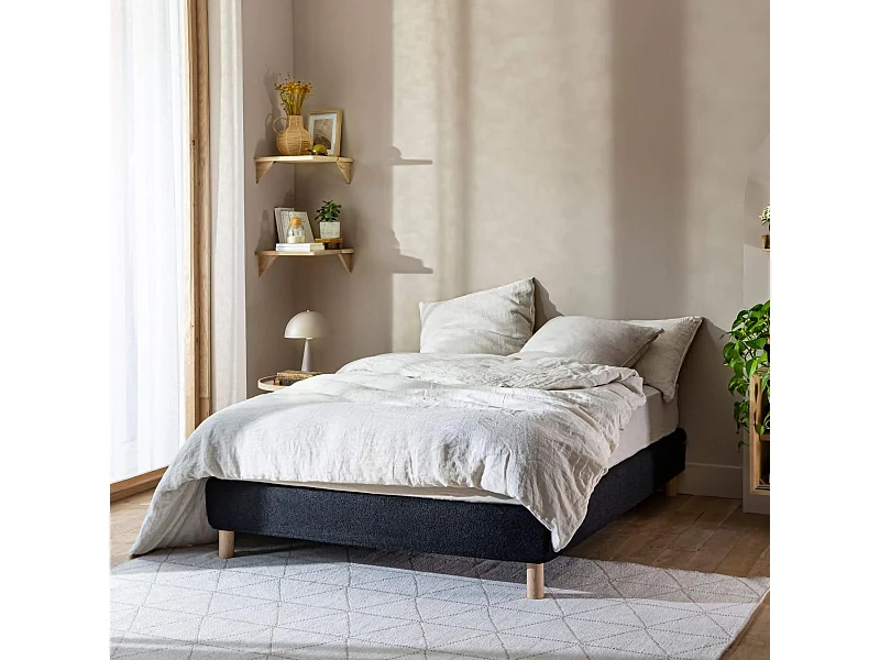 Cache-sommier bouclette intégral noir 90x190 - Boucletta