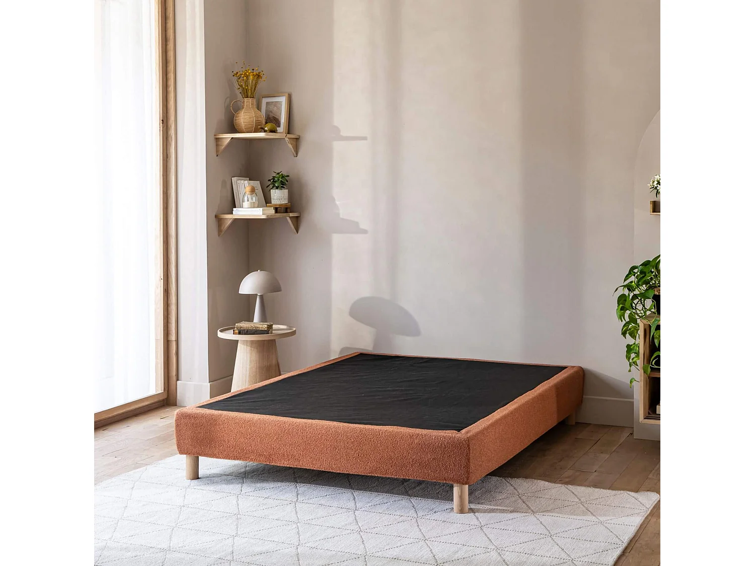 Cache-sommier bouclette intégral terracotta 140x190 - Boucletta